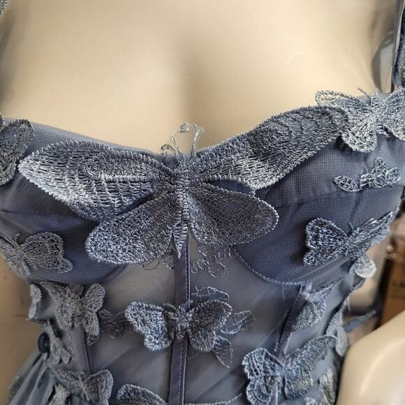 NWT Sky Blue Butterfly Dress Corset Formal Prom Wedding Bridesmaid - Picture 6 of 12
